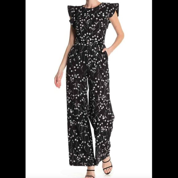Calvin Klein Pants - Calvin Klein Women's Black Ruffle Shoulder Romper